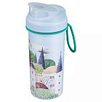 Стакан детский с крышкой, петлей и декором 400мл, Светло-голубой (упаковка 12 шт.)