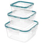 Комплект контейнеров для продуктов герметичных квадратных 0,4л+0,8л+1,5л с защелками Бесцветный (упа