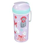 Стакан детский с крышкой, петлей и декором 400мл,Микс 2, Розовый/Зеленый (упаковка 12 шт.)