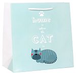 Пакет подарочный с глянцевой ламинацией (квадратный) 30x30x12см(L)Жизнь лучше с котом,157г
