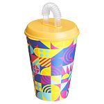 Стакан IZI-GO с крышкой и трубочкой 420мл с декором (желтый) (упаковка 12 шт.)