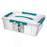 Ящик для хранения универсальный с замками и ручкой Grand Box, 390х290х124мм, 10л, Голубой (упаковка