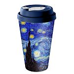 Стакан с крышкой 550мл с декором с клапаном Искусство Микс (упаковка 24 шт.)