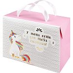 Пакет-коробка подарочный с глян.лам и тис. фольгой 15*11*9 см (S) Радужный единорог 250г