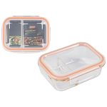 Контейнер GUSTO, 600 мл, 2 секции, из жаропроч. стекла с крышкой с защёлками, темп.режим - (упаковка