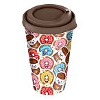 Стакан IZI-GO с крышкой 550мл с декором (темно-коричневый) (упаковка 24 шт.)