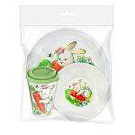 Набор посуды для детей с декором Зайка с морковкой: тарелка D215мм, миска D130мм, стакан 420 мл (упа