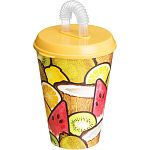 Стакан с крышкой и трубочкой 420мл с декором Желтый (упаковка 12 шт.)