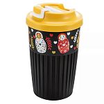 Стакан для горячих напитков с клапаном и декором Матрешки 450мл, Черный (упаковка 10 шт.)