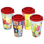 Стакан с крышкой 550мл с декором Коктейль Красный (упаковка 24 шт.)