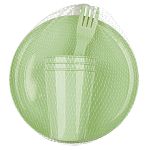 Набор посуды для пикника 9 предметов, Зеленый (упаковка 6 шт.)