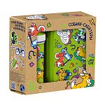 Набор: Ланч-бокс 0,98л и Стакан детский с крышкой, петлей и декором  0,4л, Микс 4, Зеленый/Белый (уп