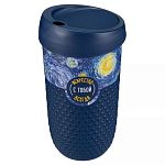 Стакан для напитков с рельефом, крышкой и декором 550мл, Синий (упаковка 12 шт.)