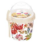 Контейнер для завтрака 450мл с ложкой с декором Светло-бежевый (упаковка 12 шт.)