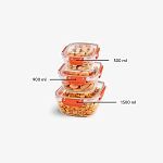Контейнер воздухонепроницаемый квадратный, набор 3 шт (500,900,1500мл), Мастер