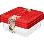 Комплект контейнеров для продуктов Asti квадратных 0,5л х 3 шт., Красный (упаковка 18 шт.)