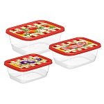 Комплект контейнеров для продуктов прямоугольных 3 шт.0,5л+0,85л+1,5л с декором Сицилия Красный (упа