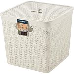 Корзина для хранения Keeplex Rattan со съемной крышкой 21л квадратная 30х30х28см белое обл (упаковка