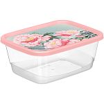 Контейнер для продуктов прямоугольный 0,5л с декором Сад пионов (розовый) (упаковка 20 шт.)