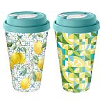 Стакан с крышкой 550мл с декором с клапаном Sicily Lemon Зеленый (упаковка 24 шт.)