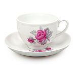 Чашка чайная с блюдцем 275 мл Гранатовый Дикая роза эконом (2 сорт) , р.4