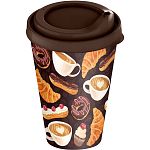 Стакан с крышкой 420мл с декором Кофейная пауза Темно-коричневый (упаковка 24 шт.)
