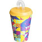 Стакан IZI-GO с крышкой и трубочкой 420мл с декором (желтый) (упаковка 12 шт.)