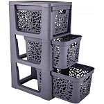 Комод на колесах 3 ящика по 18л Leaves (серый) (упаковка 1 шт.)