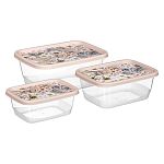 Комплект контейнеров для продуктов прямоугольных 3 шт. (0,5л+0,85л+1,5л) с декором (бежевый)