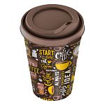 Стакан IZI-GO с крышкой 420 мл с декором (темно-коричневый) (упаковка 24 шт.)