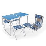Набор стол складной и 4 складных стула ССТ-К 2 стол-голубой, стулья-джинс