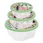 Комплект контейнеров для продуктов круглых 3 шт. (0,4л+0,85л+1,4л) с декором (зеленый) (упаковка 24
