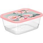 Контейнер для продуктов прямоугольный 0,85л с декором Сад пионов (розовый) (упаковка 25 шт.)