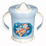 Поильник с ручками и декором, 270мл, Светло-голубой (упаковка 12 шт.)